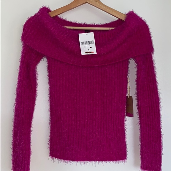 Forever 21 Sweaters - NWT PINK FUZZY OFF THE SHOULDER SWEATER